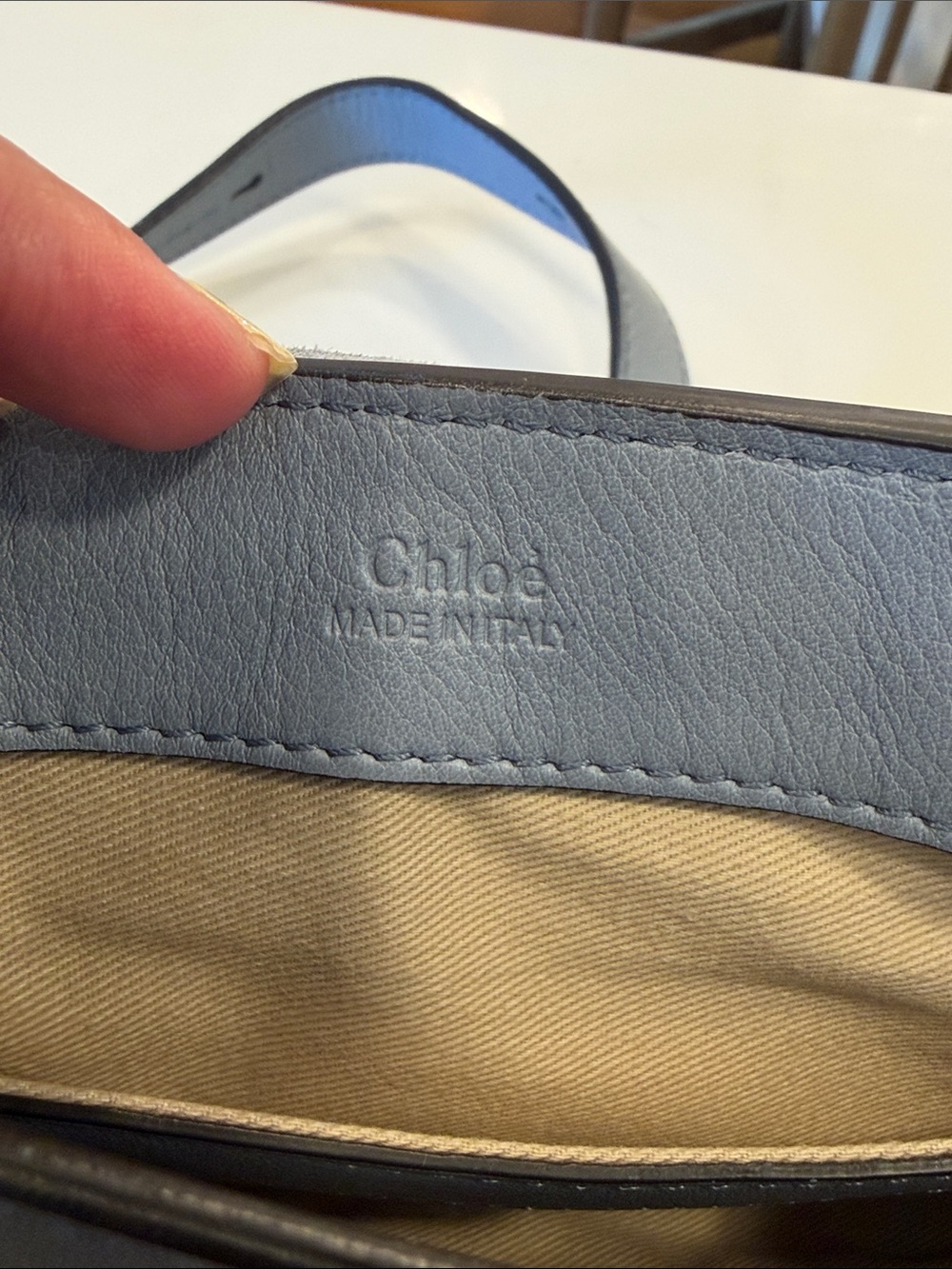 Chloé Faye Small Leather Crossbody in Dusty Blue - Picture 9 of 14